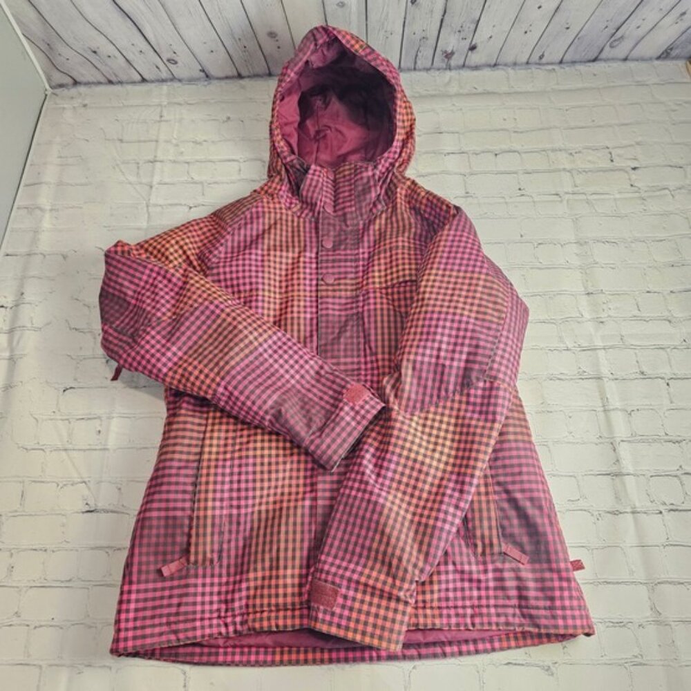 Burton DryRide Pink Checks Ski Snowboard Jacket Hooded Womens Size Large